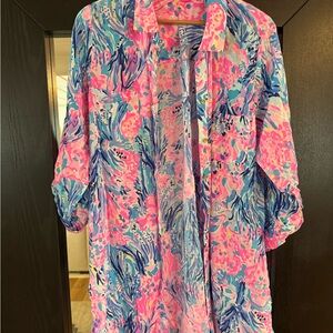 Lilly Pulitzer Pink and Blue Abstract Top
